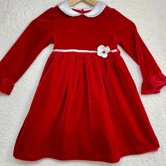 Good Lad Girls Red Velvet Christmas Dress Sz 6 Peter Pan Collar Holiday Vintage - Picture 1 of 10